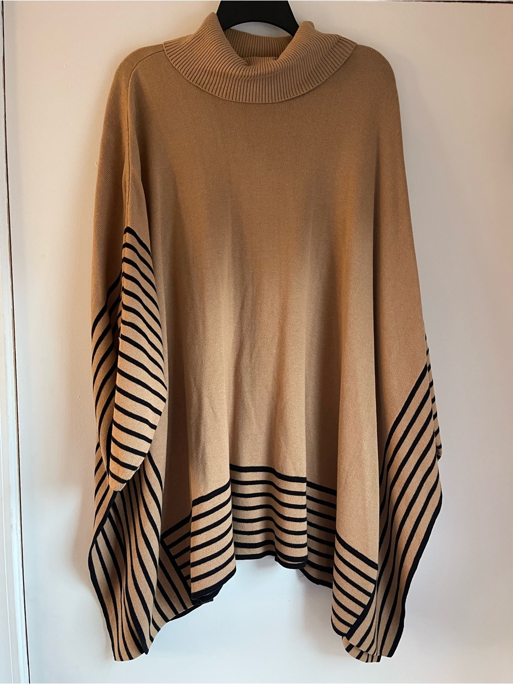 The Limited Camel Poncho with Black Stripe Accents